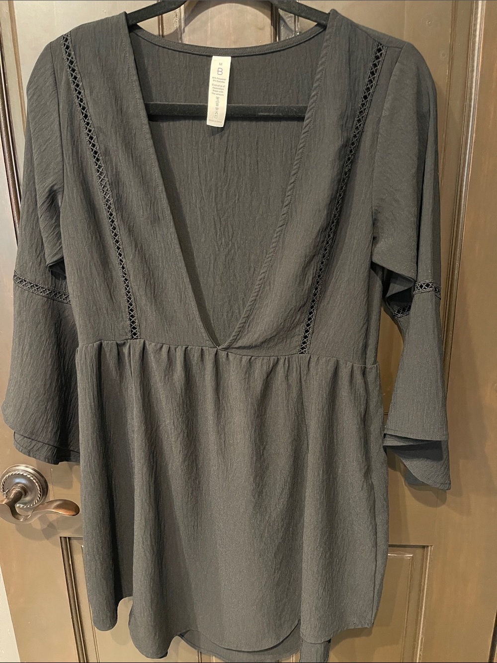 Deep V-Neck Black Mini Dress with Lace by B